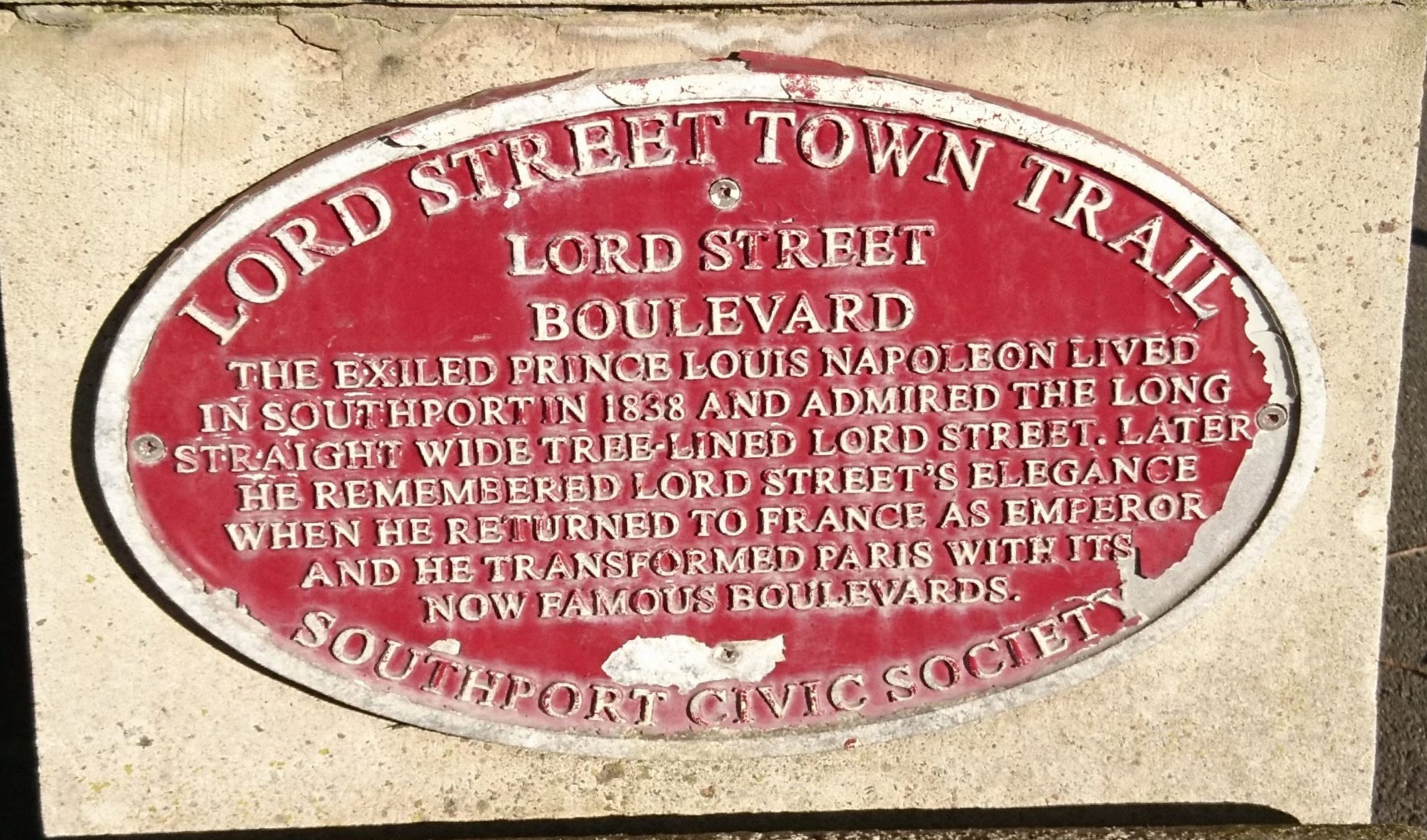 Plaque in Southport, commemorating the visit of Napoleon III